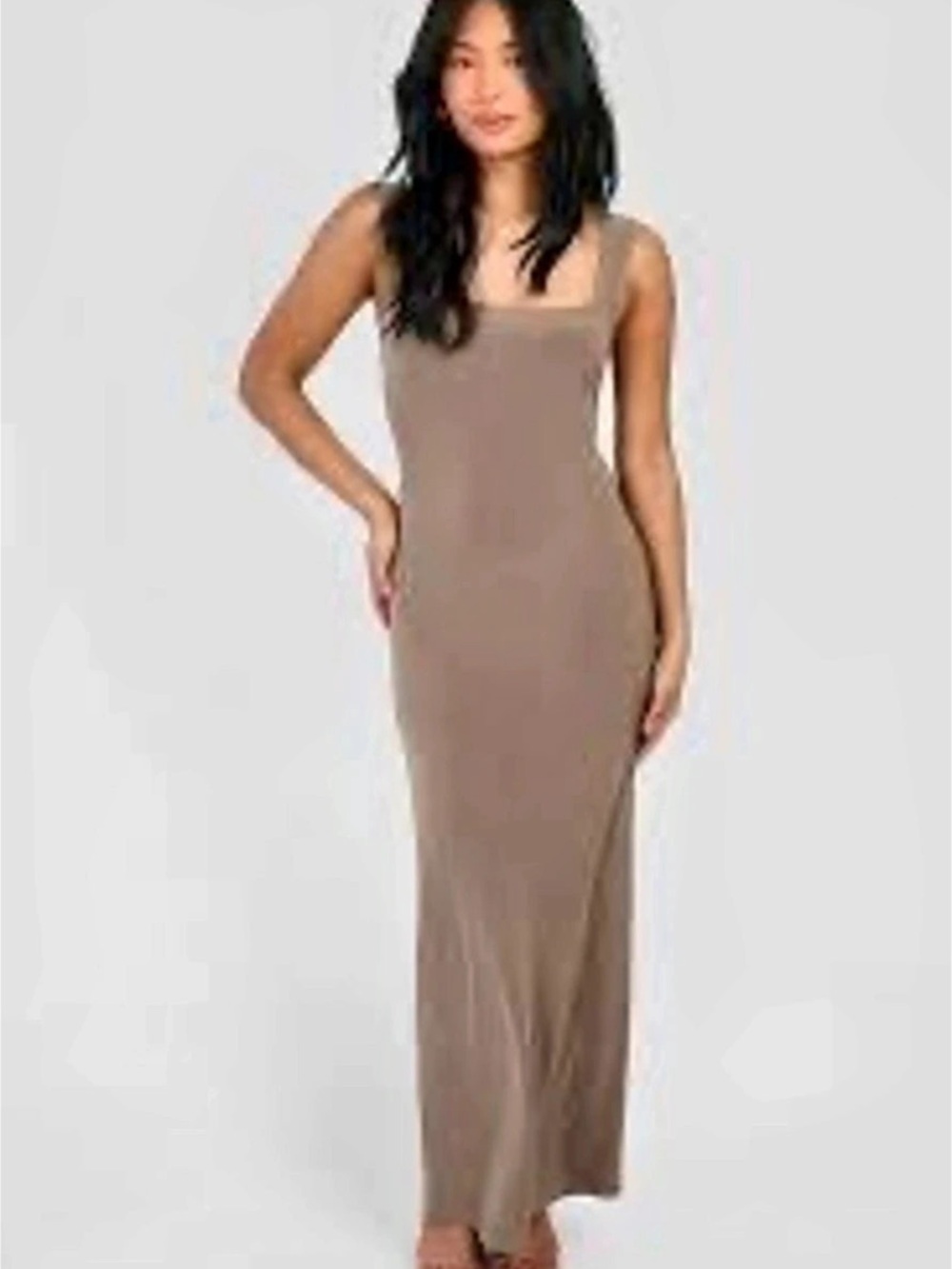 boohoo Square Neck Maxi Dress in Brown NWT